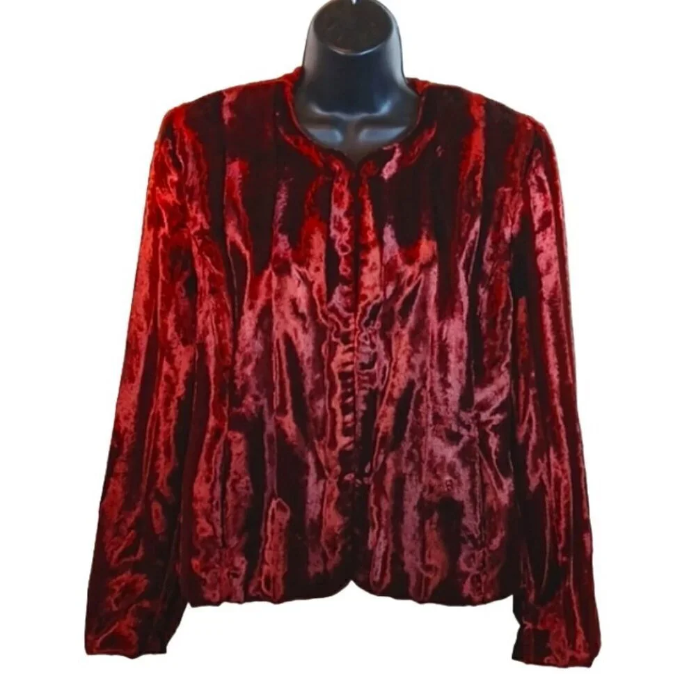 Valerie Stevens 90’s Formal Faux Fur Textured Blazer in dark red size PL - Picture 1 of 8